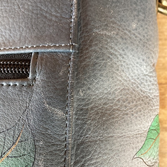 Anuschka Kitten Bag Gray Leather Hand Painted Cats and Flowers - Picture 11 of 14